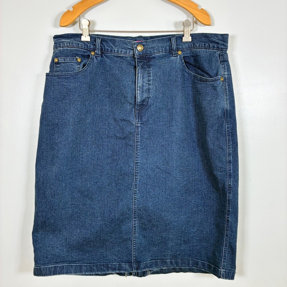Woman Within Denim Skirt 16W Straight Stretch Medium Wash Casual Office Timeless